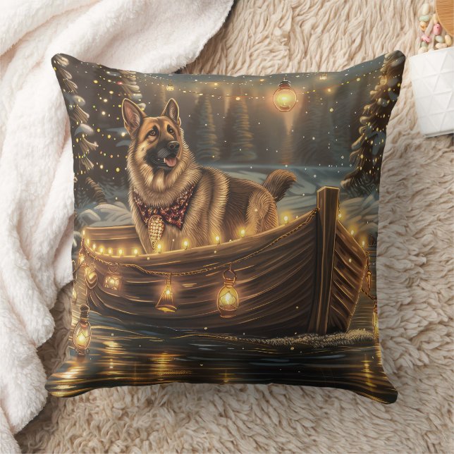 German Shepherd Christmas Festive Voyage  Throw Pillow (Blanket)