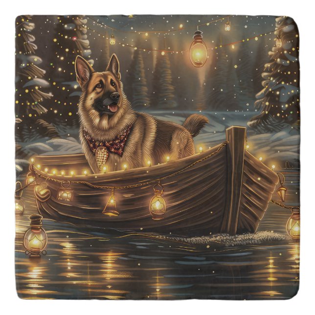 German Shepherd Christmas Festive Voyage  Trivet (Front)