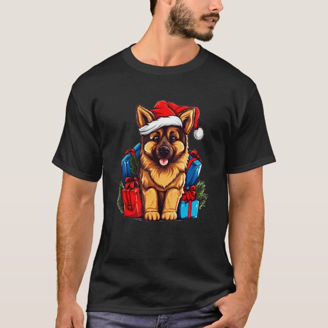 German Shepherd Christmas Fun Festive Holiday Dog  T-Shirt (Front)