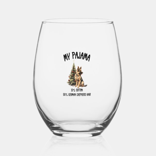 German Shepherd & Christmas, Funny Dog Design for  Stemless Wine Glass (Front)