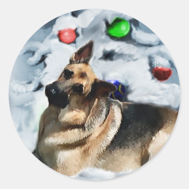 German Shepherd Christmas Gifts Classic Round Sticker (Front)