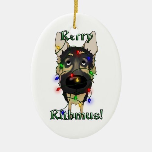 German Shepherd _ Christmas Lights Ceramic Ornament