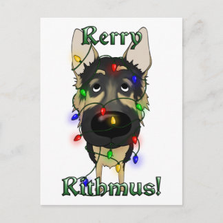 German Shepherd Christmas Lights Holiday Postcard