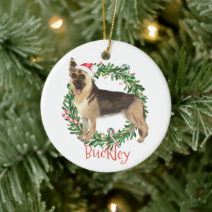 German Shepherd Christmas Personalized name Ceramic Ornament