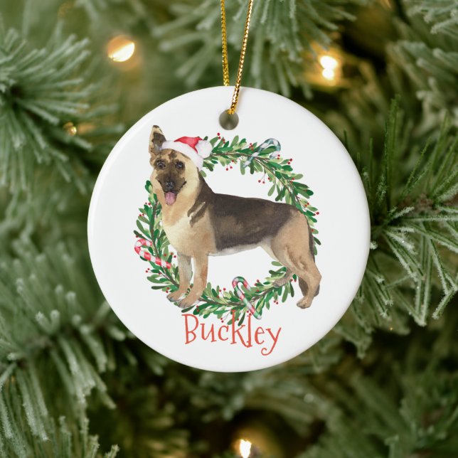 German Shepherd Christmas Personalized name Ceramic Ornament (Tree)