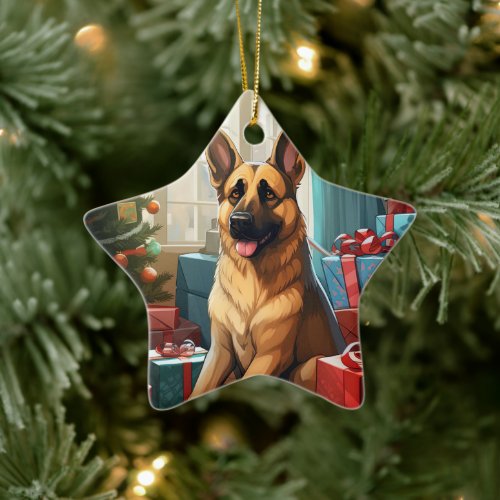 German Shepherd Christmas Pet Ornament Dog Lover  Ceramic Ornament