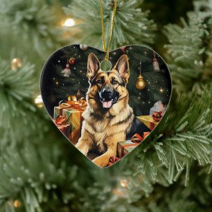 German Shepherd Christmas Pet Ornament, Dog Lover  Ceramic Ornament