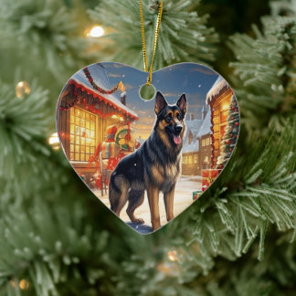 German Shepherd Christmas Pet Ornament, Dog Lover Ceramic Ornament