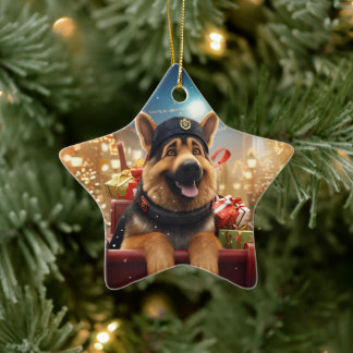 German Shepherd Christmas Pet Ornament, Dog Lover Ceramic Ornament