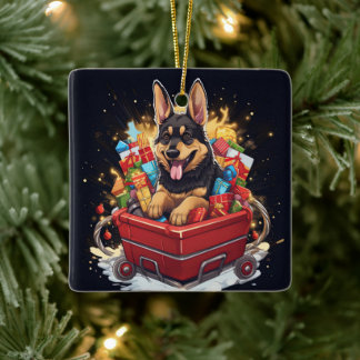 German Shepherd Christmas Pet Ornament, Dog Lover Ceramic Ornament