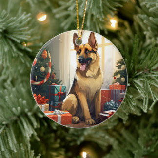 German Shepherd Christmas Pet Ornament, Dog Lover Ceramic Ornament
