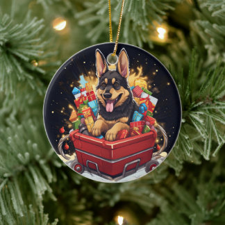 German Shepherd Christmas Pet Ornament, Dog Lover Ceramic Ornament