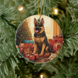 German Shepherd Christmas Pet Ornament, Dog Lover Ceramic Ornament