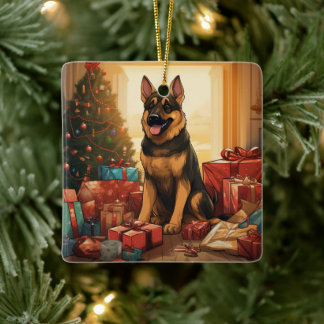 German Shepherd Christmas Pet Ornament, Dog Lover Ceramic Ornament