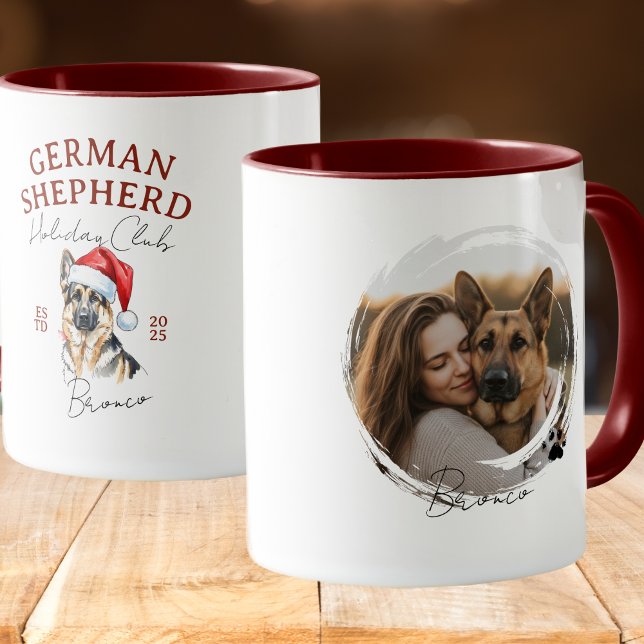 German Shepherd Christmas Photo Mug (Enhance your holiday kitchen set with this Watercolor Pet Portrait Christmas German Shepherd Mug! )