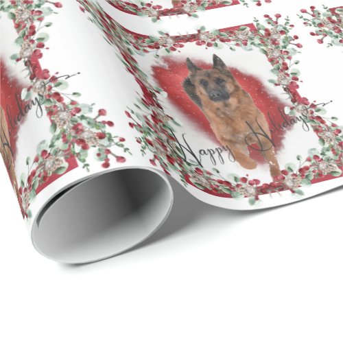 German Shepherd Christmas Photo with Snow Wrapping Paper