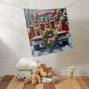 German Shepherd Christmas Red Truck Holiday Baby Blanket