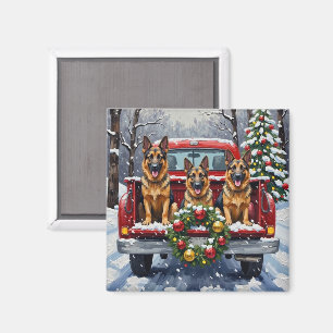 German Shepherd Christmas Red Truck Holiday Magnet
