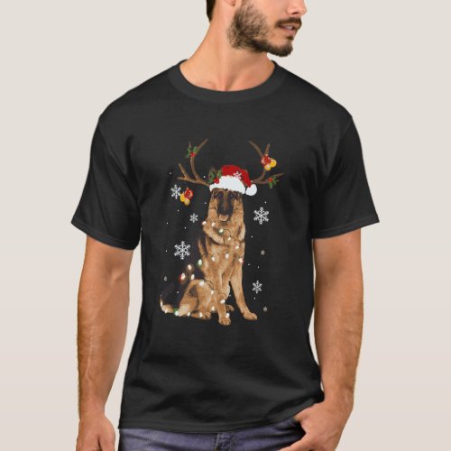 German Shepherd Christmas Reindeer Christmas Light T_Shirt