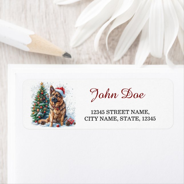 German Shepherd Christmas Return Address Label (Insitu)