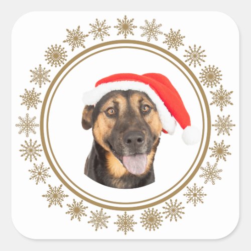 German Shepherd Christmas Santa Hat Dog Lovers Square Sticker