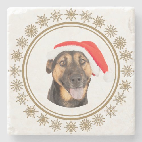 German Shepherd Christmas Santa Hat Dog Lovers Stone Coaster