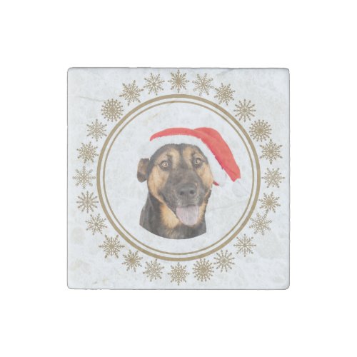 German Shepherd Christmas Santa Hat Dog Lovers Stone Magnet