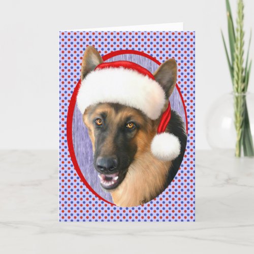 German Shepherd Christmas Santa Hat Holiday Card