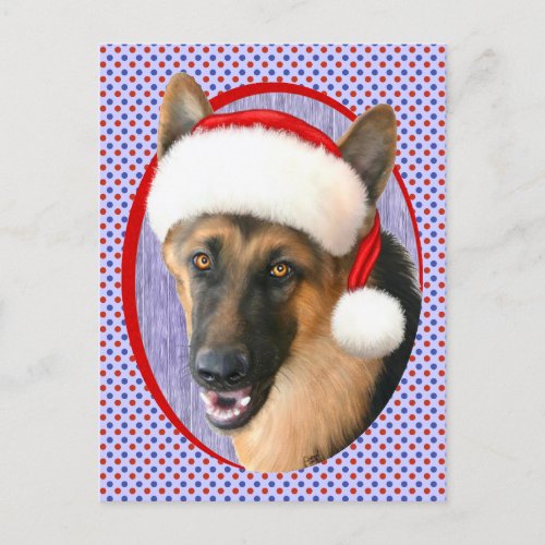 German Shepherd Christmas Santa Hat Holiday Postcard