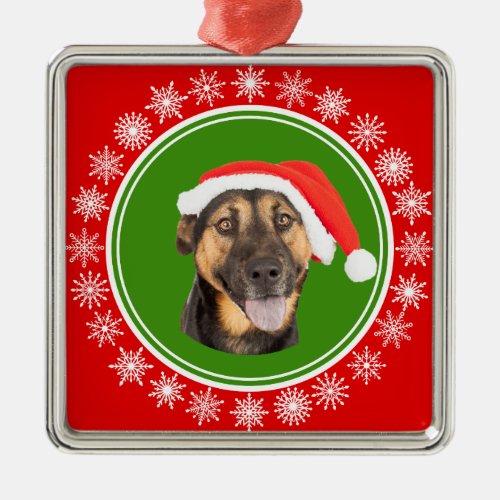 German Shepherd Christmas Santa Hat Jolly Dog Metal Ornament