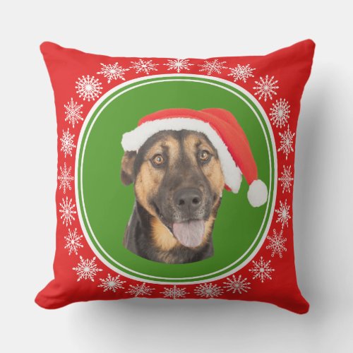 German Shepherd Christmas Santa Hat Jolly Dog Outdoor Pillow