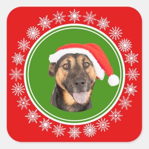 German Shepherd Christmas Santa Hat Jolly Dog Square Sticker