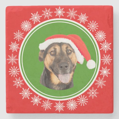German Shepherd Christmas Santa Hat Jolly Dog Stone Coaster