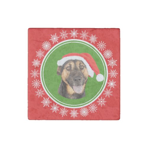 German Shepherd Christmas Santa Hat Jolly Dog Stone Magnet