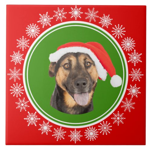 German Shepherd Christmas Santa Hat Jolly Dog Tile