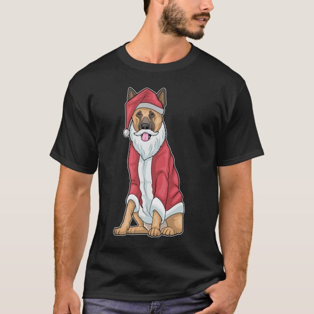 German shepherd Christmas Santa hat T-Shirt (Front)