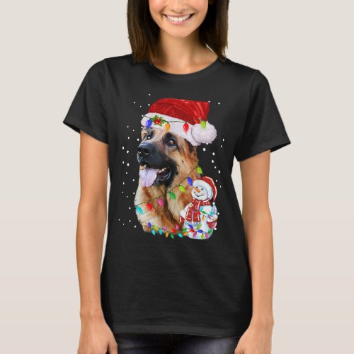 German Shepherd Christmas Santa Hat Xmas Lights Do T_Shirt