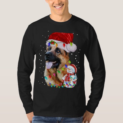 German Shepherd Christmas Santa Hat Xmas Lights Do T_Shirt