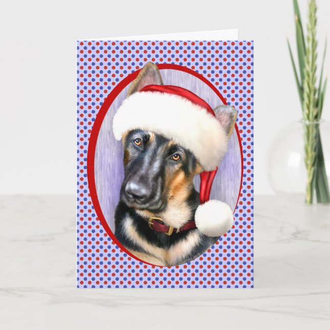 German Shepherd Christmas Santa Pup Holiday Card (Front)