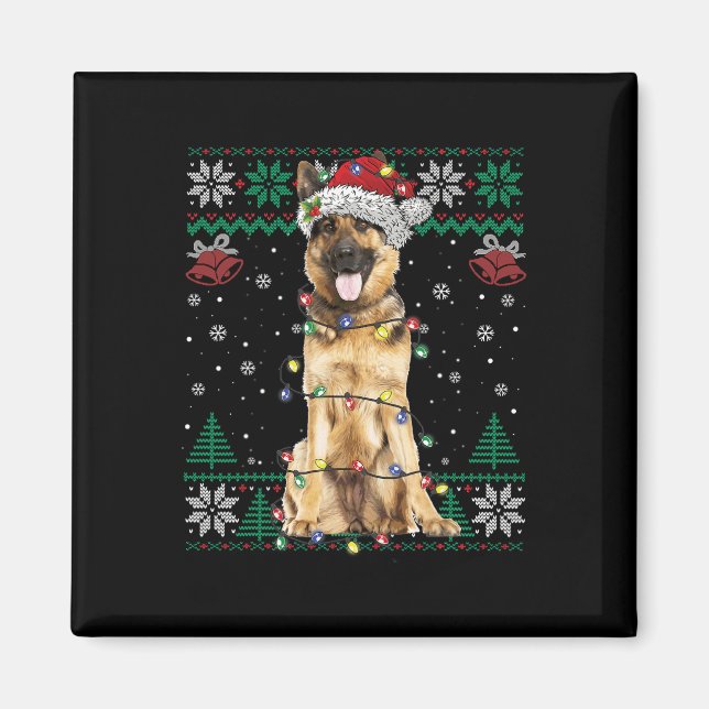 German Shepherd Christmas Santa Ugly Sweater Dog L Magnet (Front)
