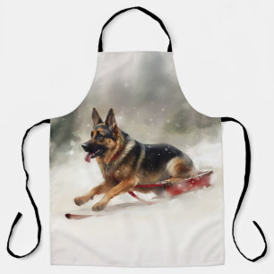 German Shepherd Christmas snow winter Apron