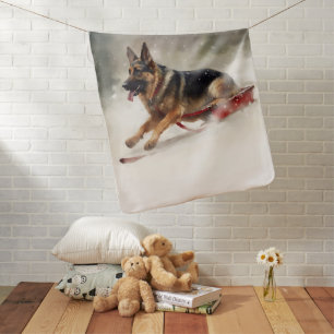 German Shepherd Christmas snow winter Baby Blanket