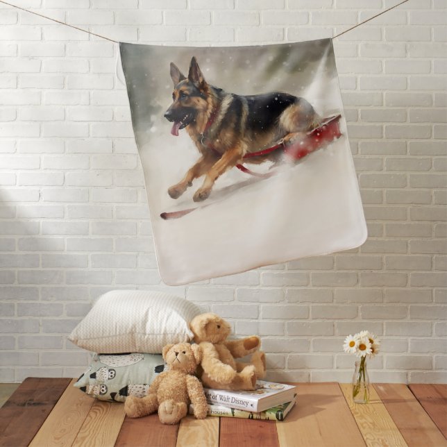 German Shepherd Christmas snow winter  Baby Blanket (In Situ)