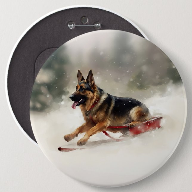 German Shepherd Christmas snow winter  Button (Front & Back)