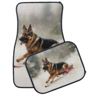 German Shepherd Christmas snow winter Car Floor Mat