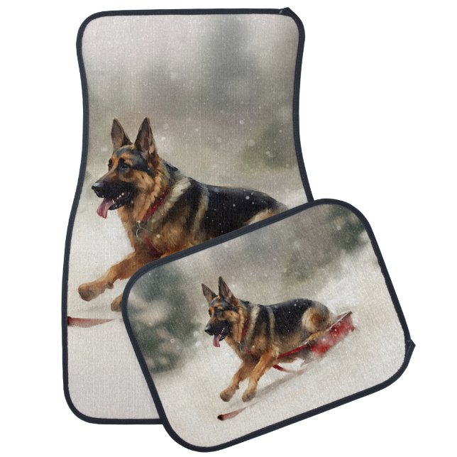 German Shepherd Christmas snow winter  Car Floor Mat (Set)