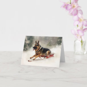 German Shepherd Christmas snow winter Card