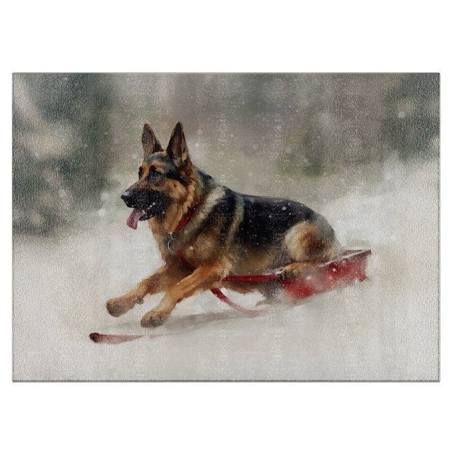 German Shepherd Christmas snow winter  Cutting Board (Front)