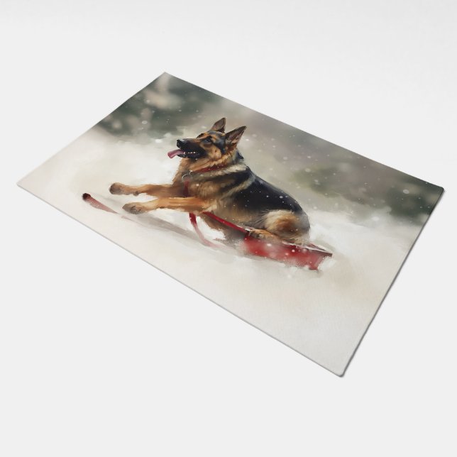 German Shepherd Christmas snow winter  Doormat (Angled)