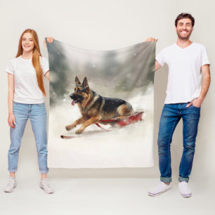 German Shepherd Christmas snow winter Fleece Blanket